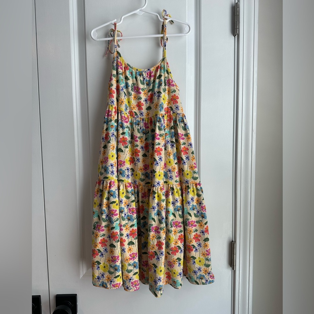 Tea Collection Tie Shoulder Tiered Dress Maxi Yellow Floral Size 6